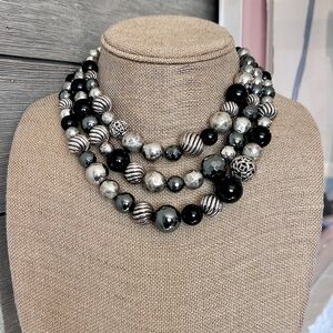 David Yurman Elements Statement 3 Stand Necklace Sterling Silver 925 DY